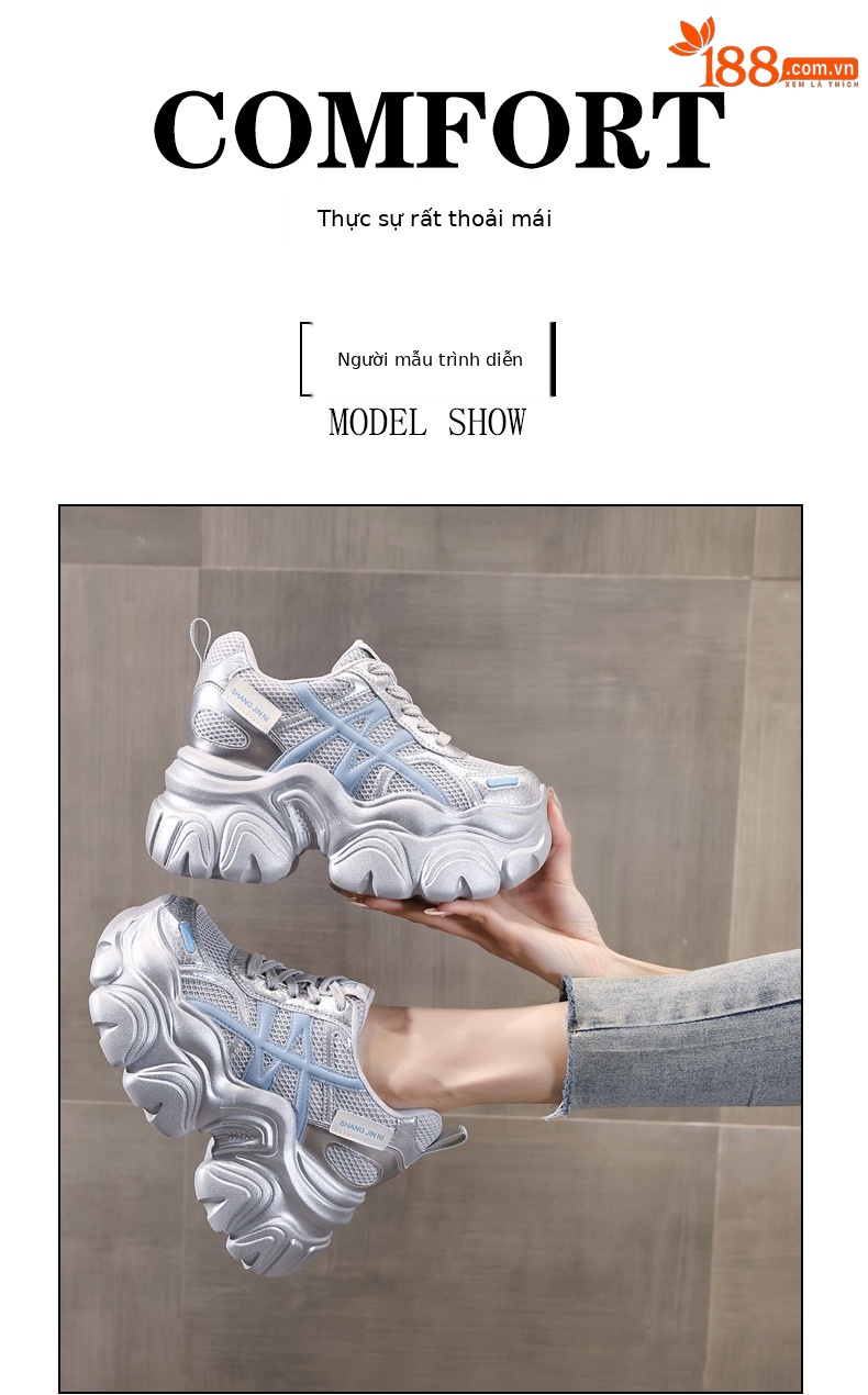 Giày sneaker nữ đế dày lưới thoáng khí phong cách bánh xốp — Màu be chi tiết 11