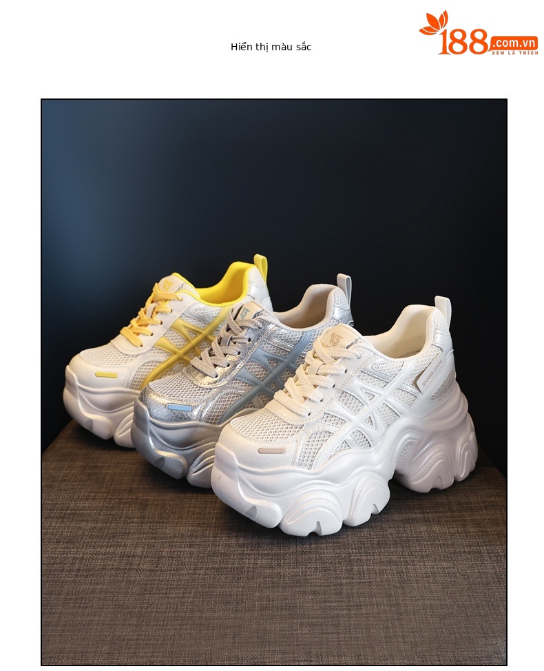 Giày sneaker nữ đế dày lưới thoáng khí phong cách bánh xốp — Màu be chi tiết 18
