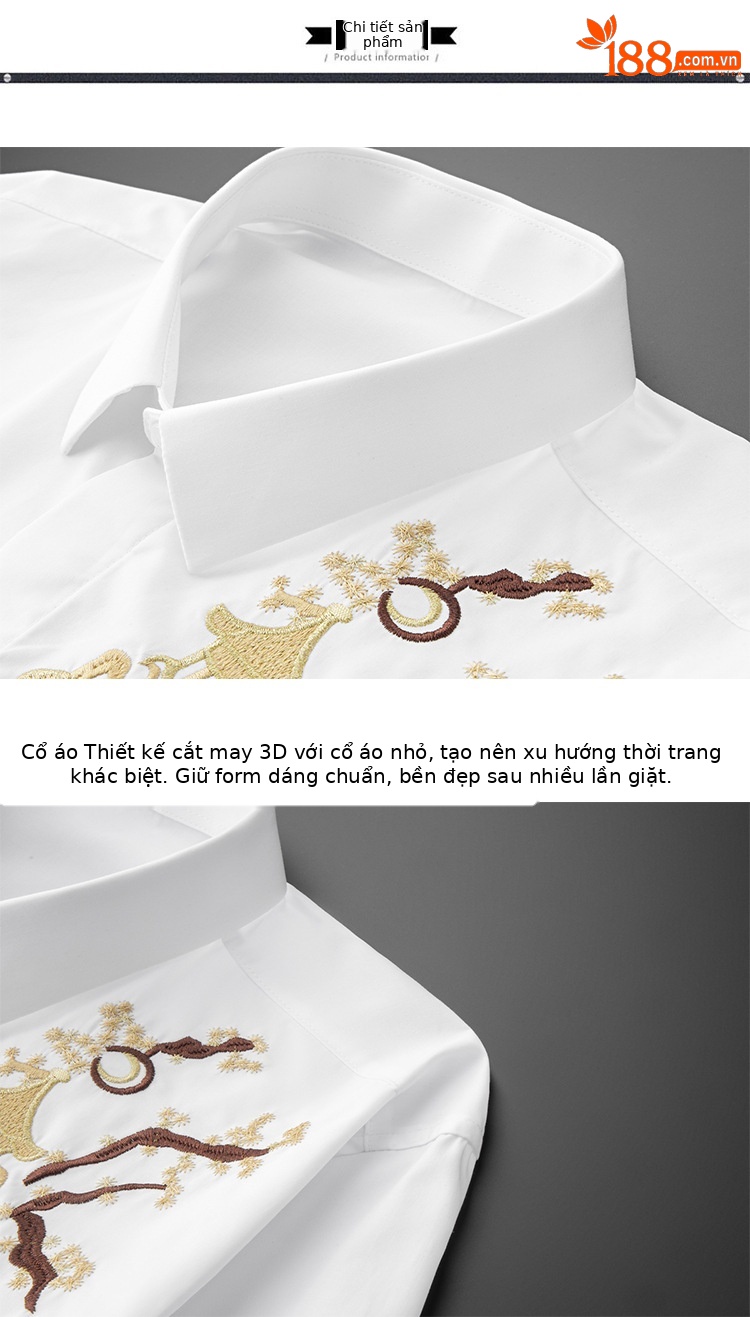Áo sơ mi nam dài tay phong cách Trung Quốc thêu hoa cành liễu tay thủ công — Màu đen, Màu trắng chi tiết 10