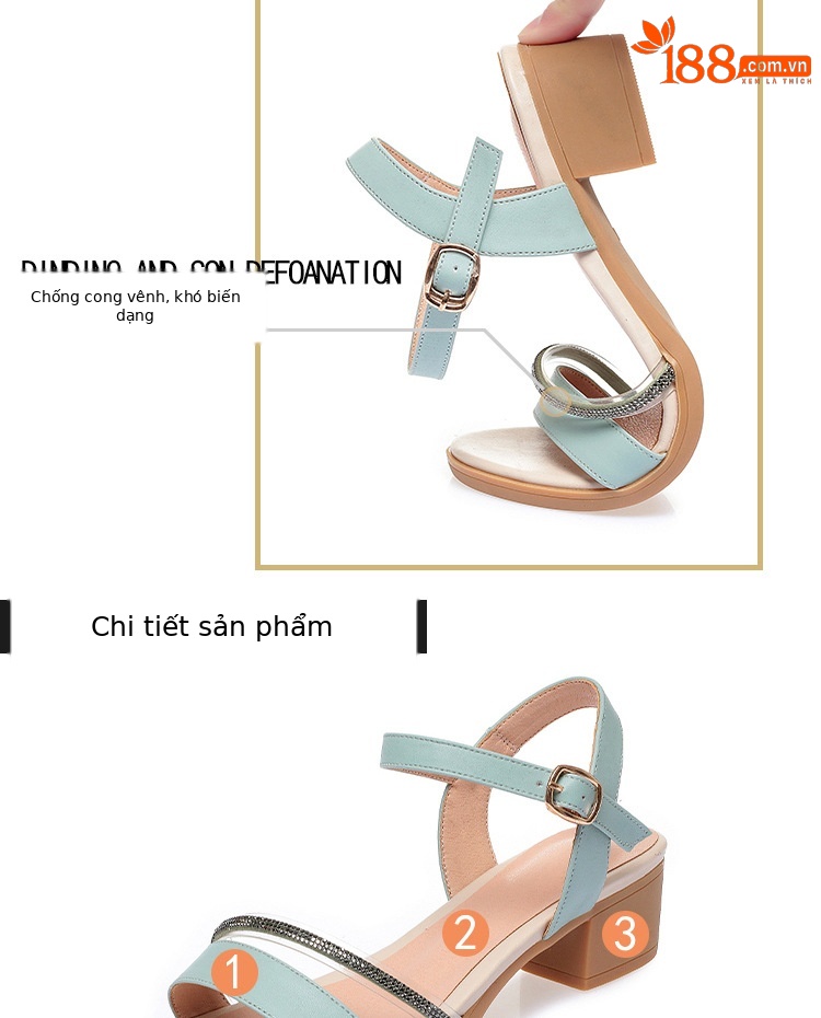 Sandal nữ hở mũi gót thấp da thật đế mềm chống trơn — màu be chi tiết 2
