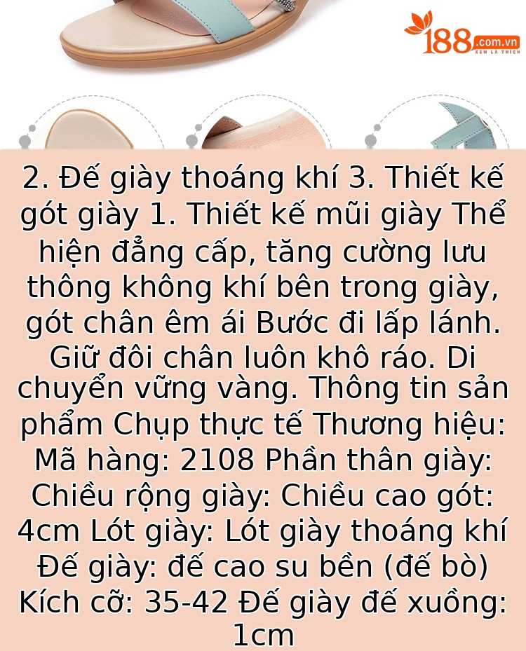 Sandal nữ hở mũi gót thấp da thật đế mềm chống trơn — màu be chi tiết 3