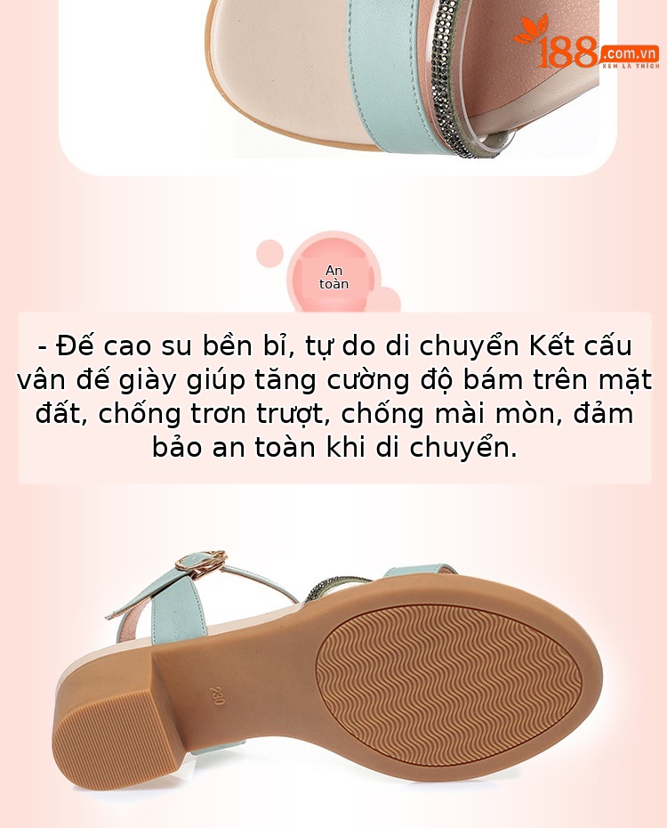 Sandal nữ hở mũi gót thấp da thật đế mềm chống trơn — màu be chi tiết 5