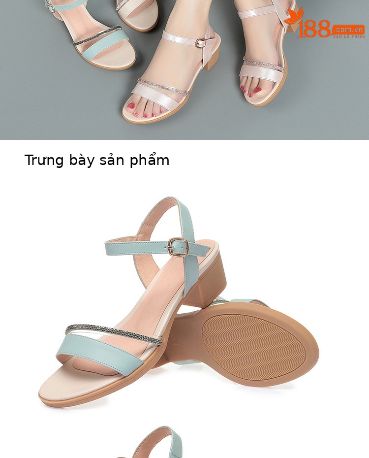 Sandal nữ hở mũi gót thấp da thật đế mềm chống trơn — màu be chi tiết 13