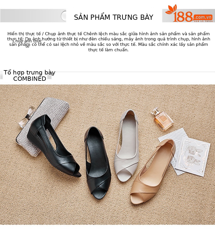 Dép sandal nữ da thật mùa hè, quai chữ V đơn giản, đế xuồng thấp — Màu be chi tiết 7