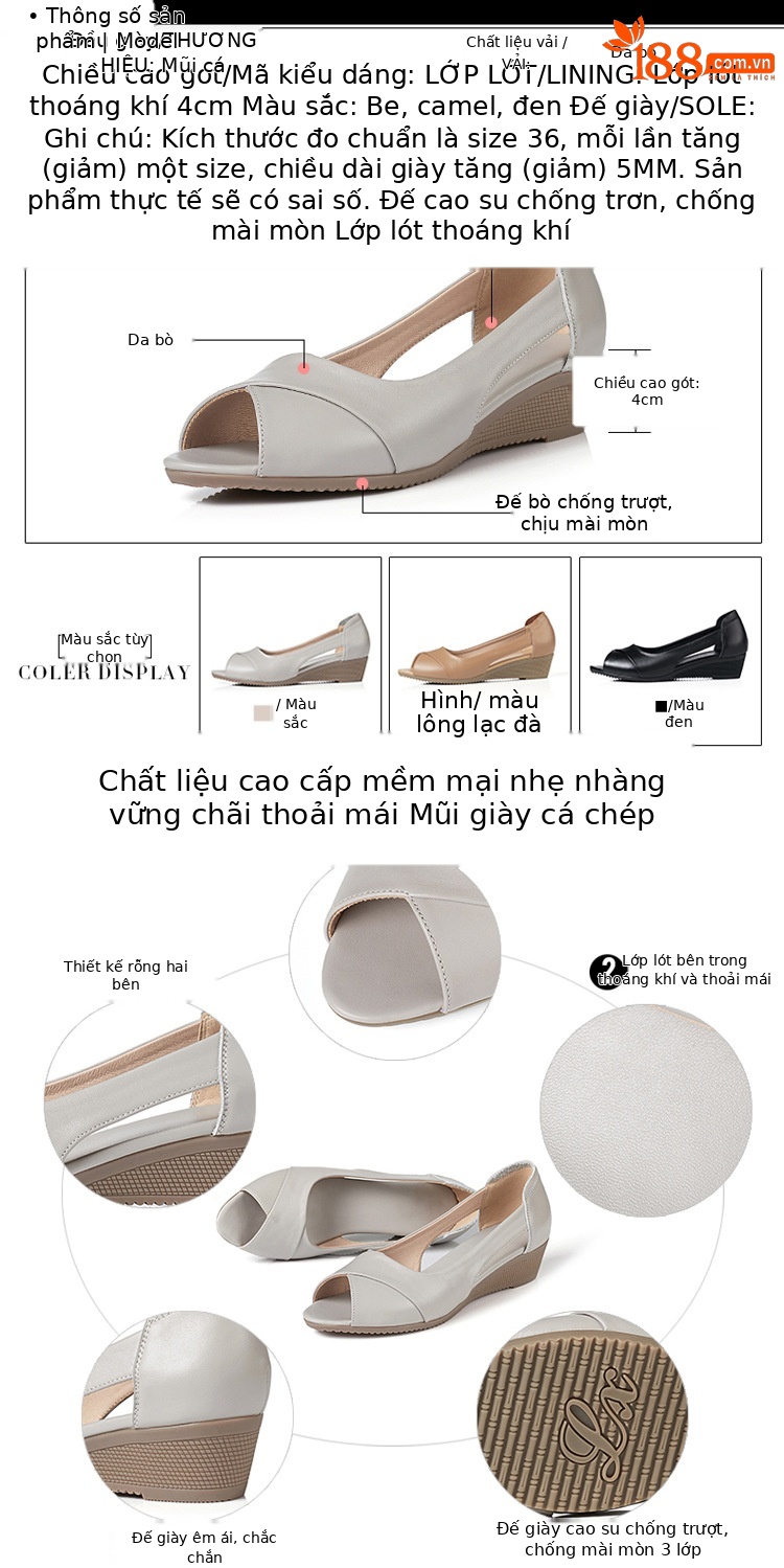 Dép sandal nữ da thật mùa hè, quai chữ V đơn giản, đế xuồng thấp — Màu be chi tiết 2