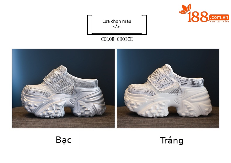 Dép bít mũi đế dày đính đá tăng chiều cao cho nữ phong cách bánh xốp mùa hè 2025 — Màu trắng, Màu bạc chi tiết 2