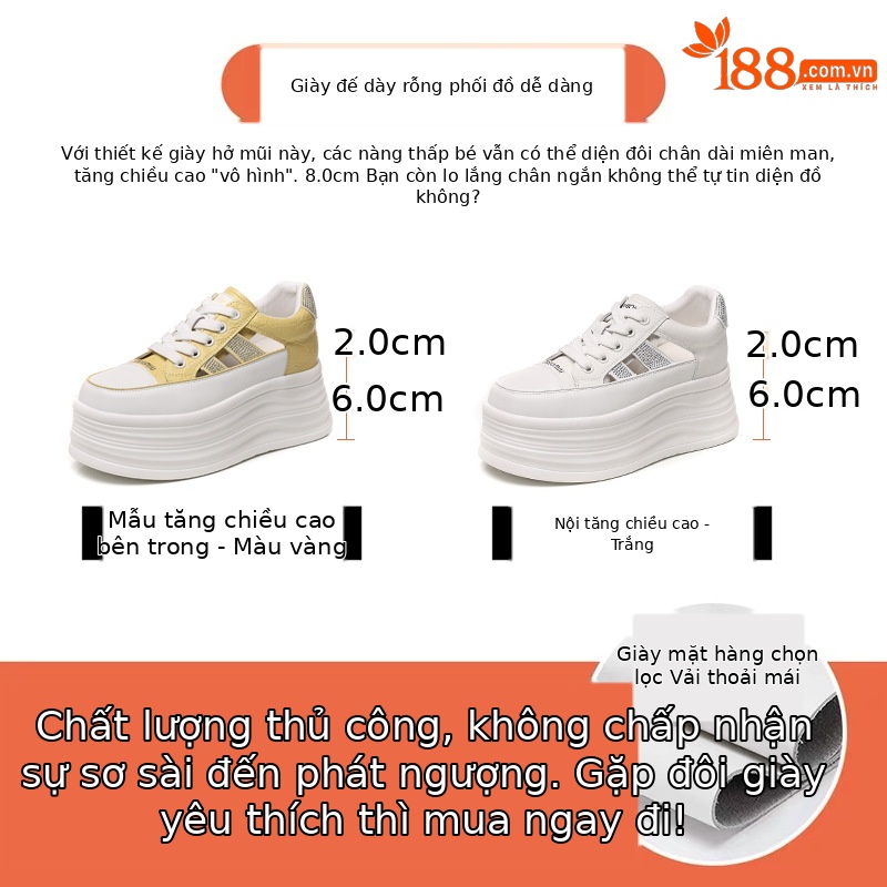 Giày sneaker nữ đế dày chunky khoét lỗ phối trắng dễ thương — Màu trắng