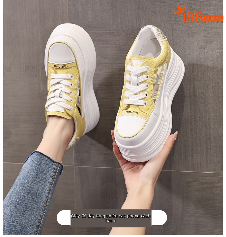 Giày sneaker nữ đế dày chunky khoét lỗ phối trắng dễ thương — Màu trắng chi tiết 1