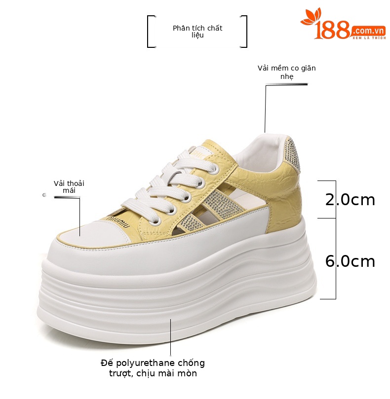 Giày sneaker nữ đế dày chunky khoét lỗ phối trắng dễ thương — Màu trắng chi tiết 3
