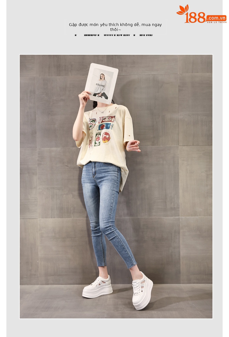 Giày sneaker nữ đế dày chunky khoét lỗ phối trắng dễ thương — Màu trắng chi tiết 6