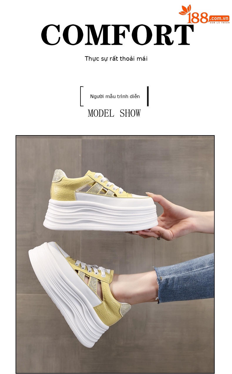 Giày sneaker nữ đế dày chunky khoét lỗ phối trắng dễ thương — Màu trắng chi tiết 11