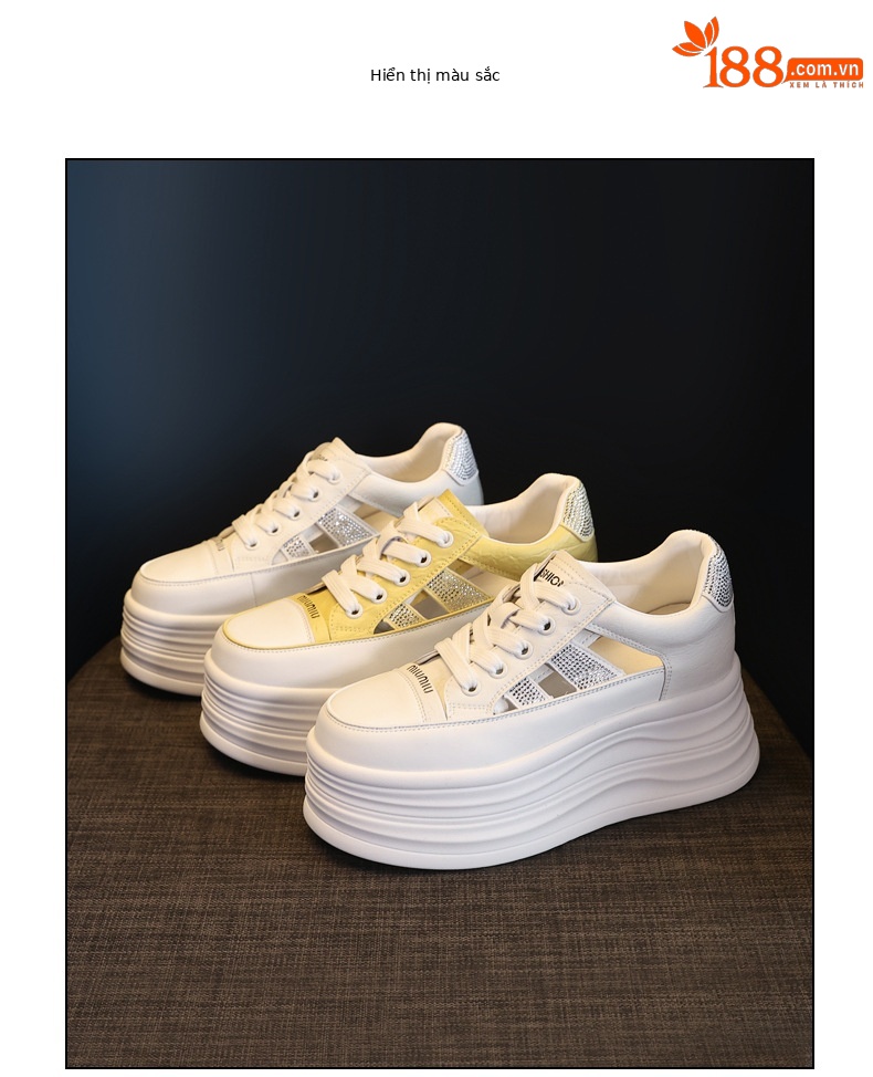 Giày sneaker nữ đế dày chunky khoét lỗ phối trắng dễ thương — Màu trắng chi tiết 18