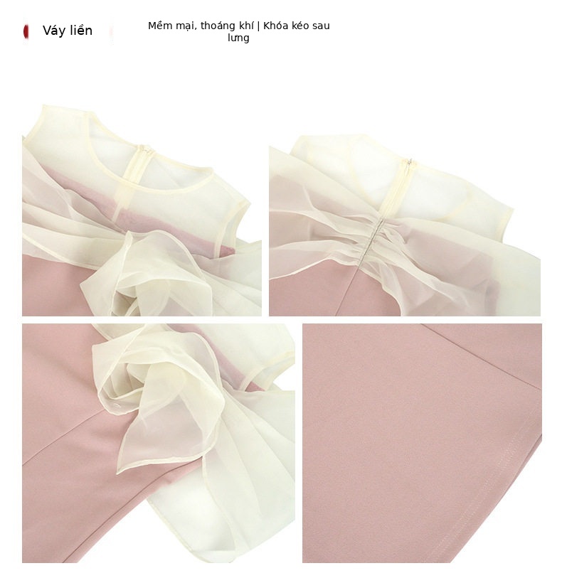 Đầm maxi nữ thắt eo tay lỡ cổ tròn dáng chữ A — [Hồng] chi tiết 3
