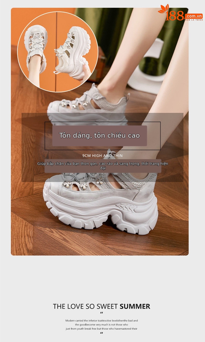 Giày sneaker nữ đế dày chunky phong cách thể thao đa năng, gót 8 cm — Xám, Trắng chi tiết 9