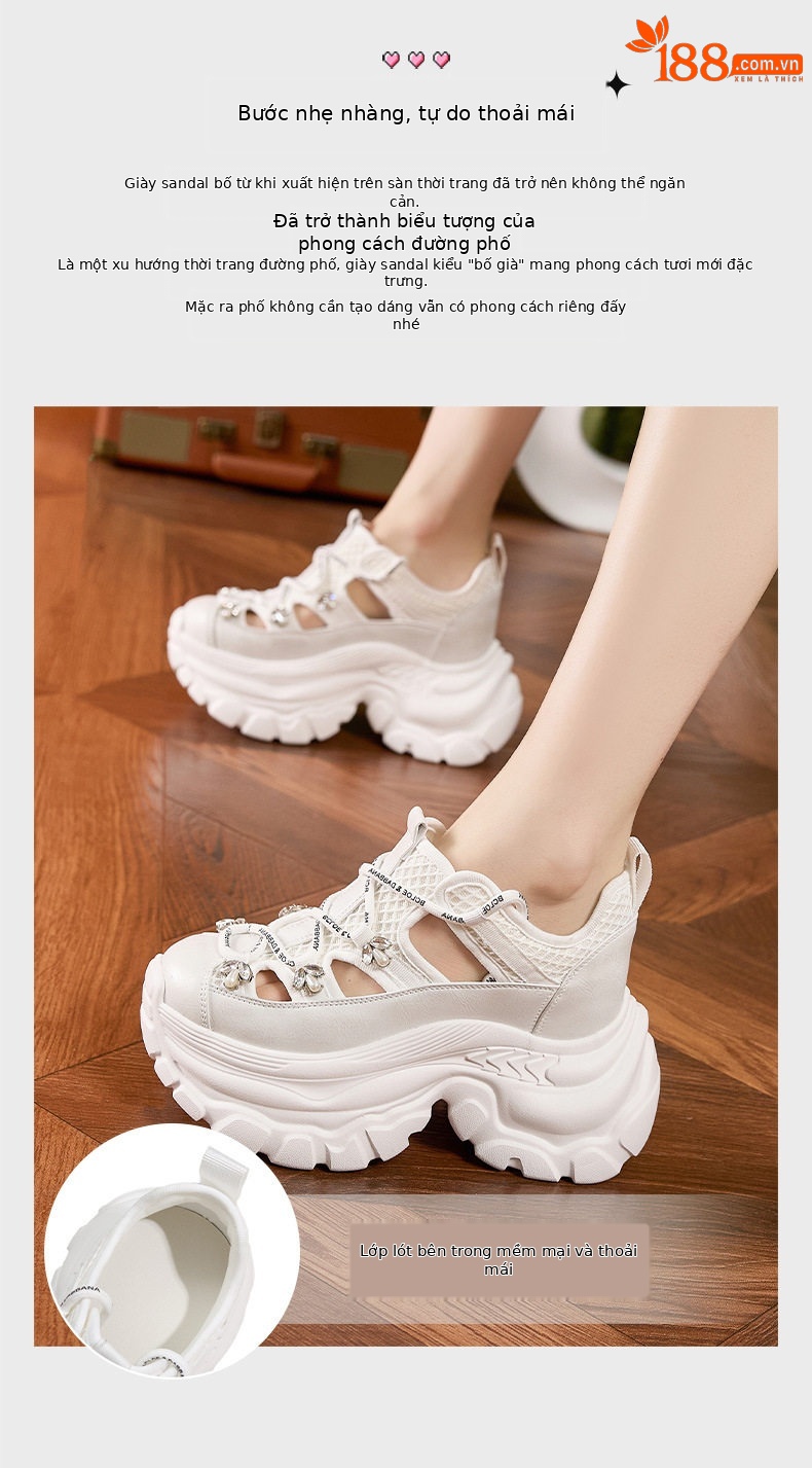 Giày sneaker nữ đế dày chunky phong cách thể thao đa năng, gót 8 cm — Xám, Trắng chi tiết 5