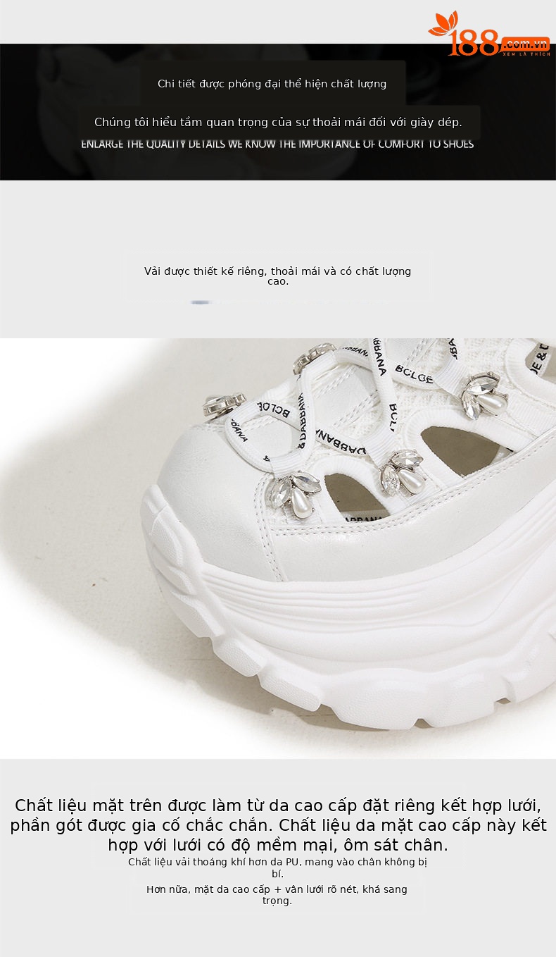 Giày sneaker nữ đế dày chunky phong cách thể thao đa năng, gót 8 cm — Xám, Trắng chi tiết 6