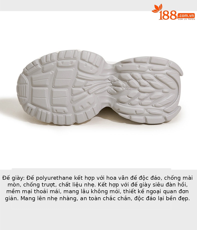 Giày sneaker nữ chunky đế dày mũi tròn, phong cách thể thao casual, đế cao 8 cm — Trắng, Hồng chi tiết 7