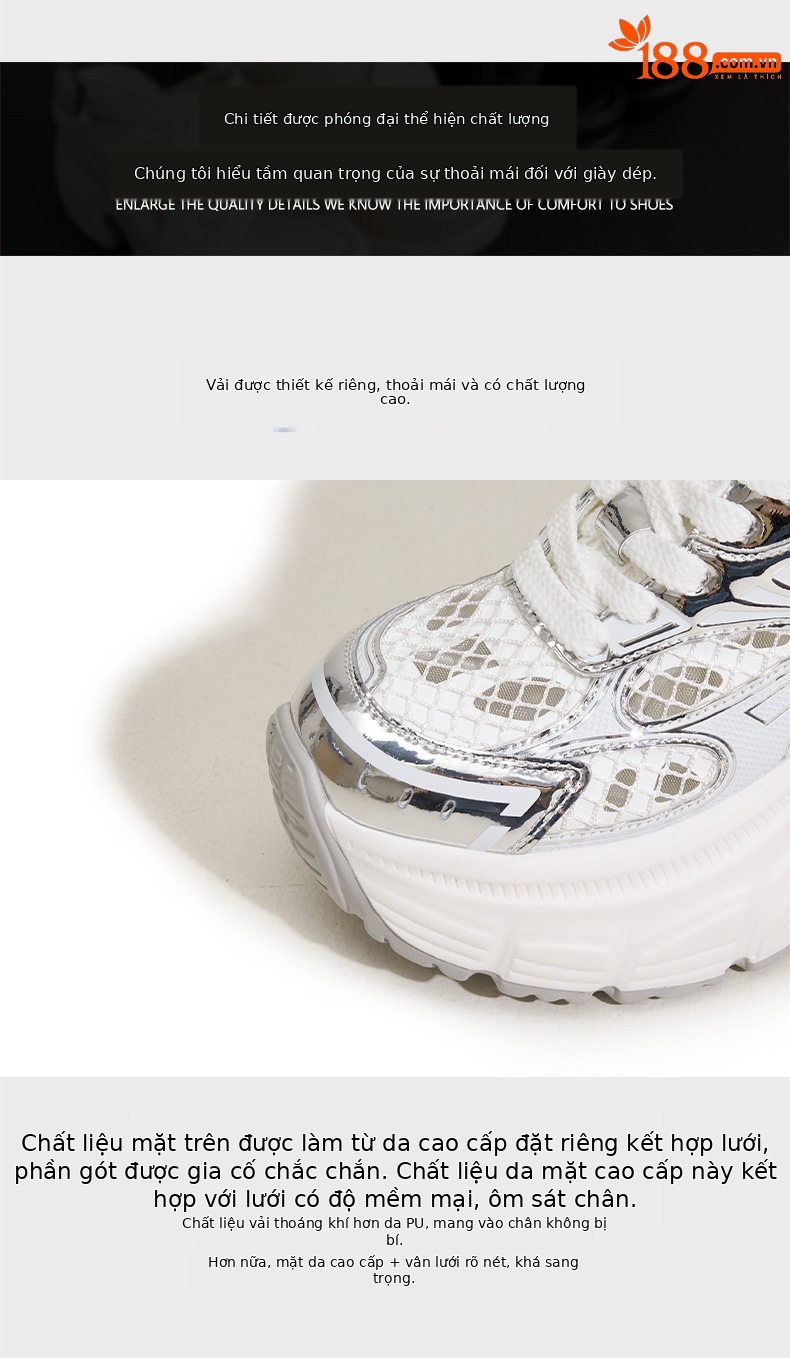 Giày sneaker nữ chunky đế dày mũi tròn, phong cách thể thao casual, đế cao 8 cm — Trắng, Hồng chi tiết 6