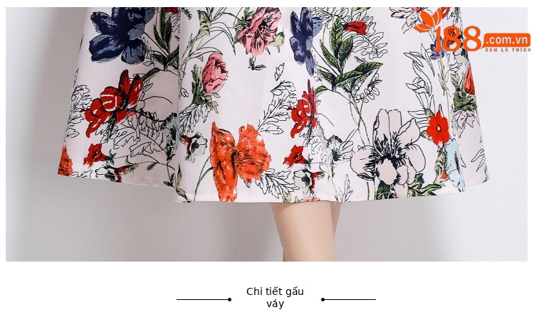 Váy liền không tay dáng dài xòe rộng, chít eo in hoa cao cấp mùa hè — Màu hoa chi tiết 11