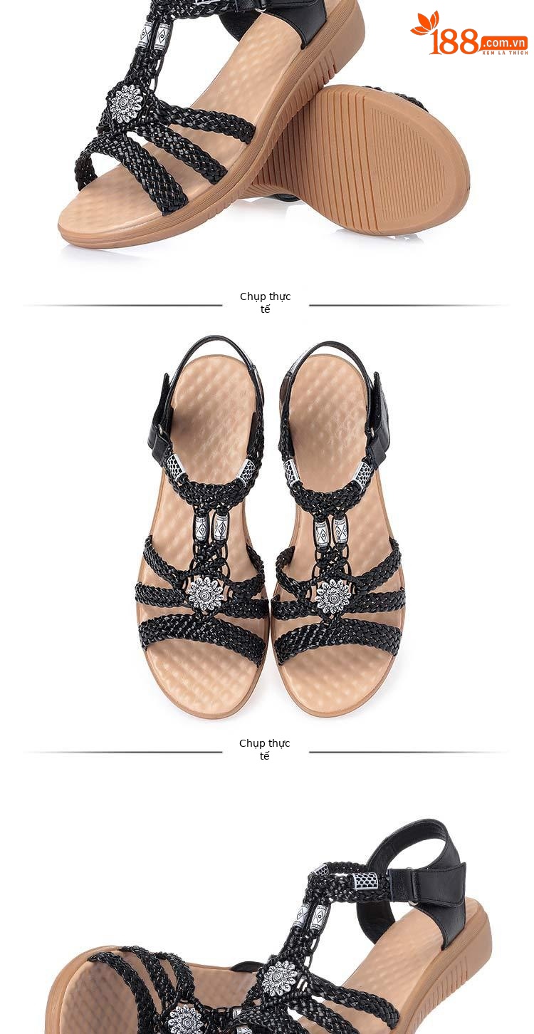 Dép sandal nữ da bò dệt tay, gót dốc, đế mềm chống trượt — Màu nâu chi tiết 14