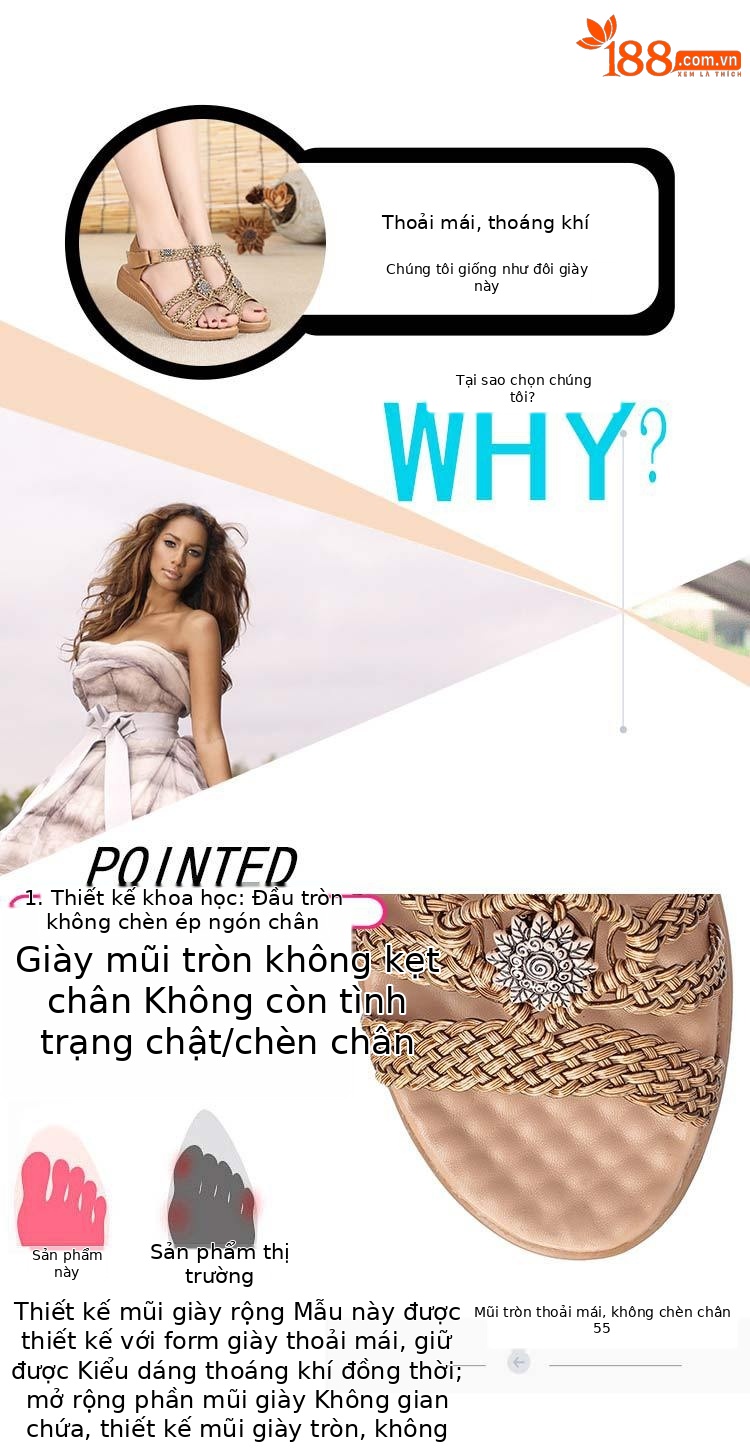 Dép sandal nữ da bò dệt tay, gót dốc, đế mềm chống trượt — Màu nâu chi tiết 2