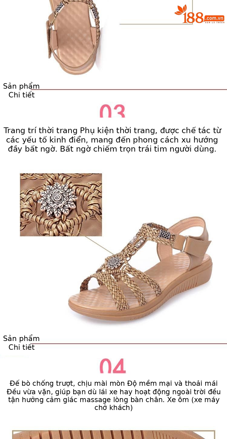 Dép sandal nữ da bò dệt tay, gót dốc, đế mềm chống trượt — Màu nâu chi tiết 11