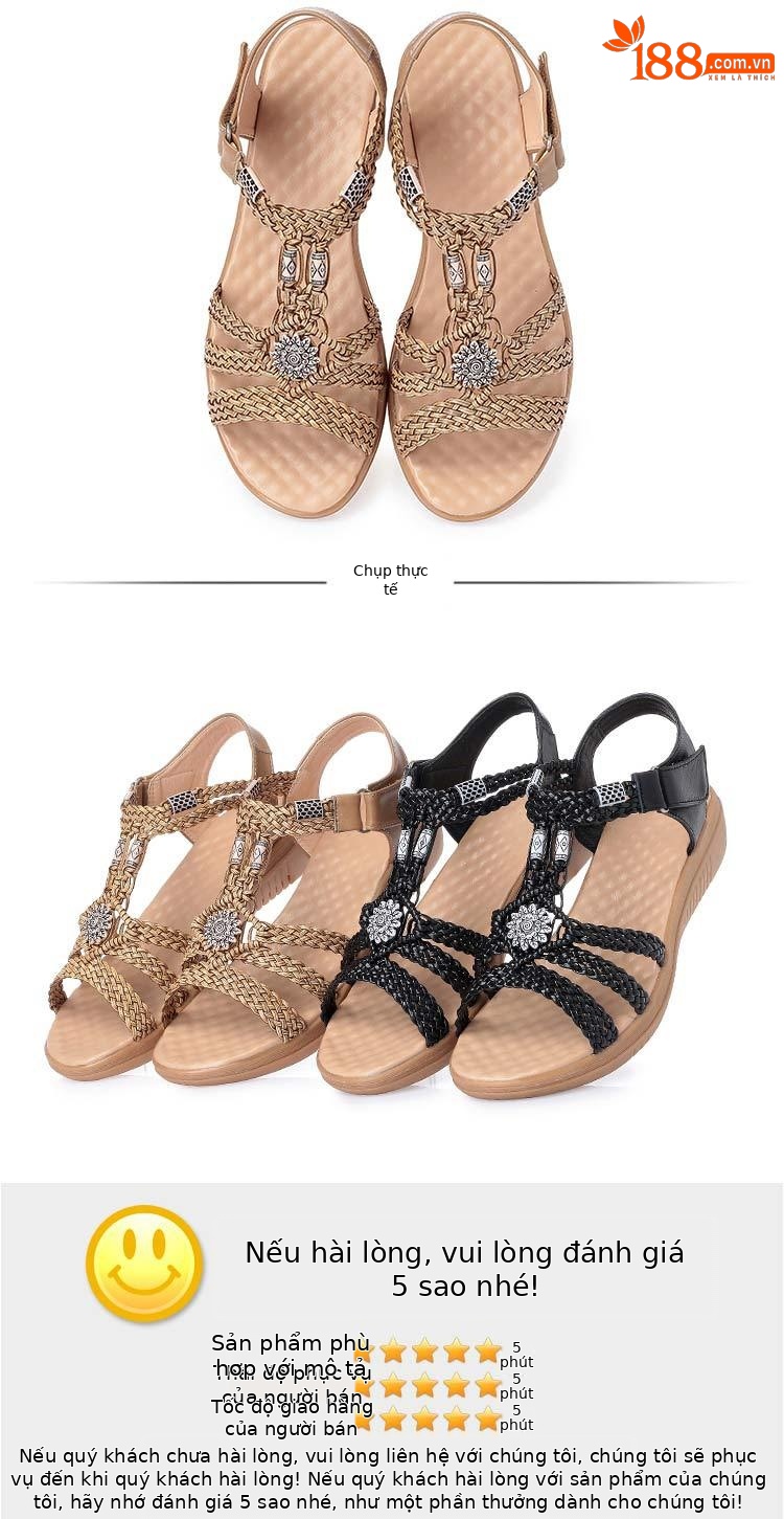 Dép sandal nữ da bò dệt tay, gót dốc, đế mềm chống trượt — Màu nâu chi tiết 16