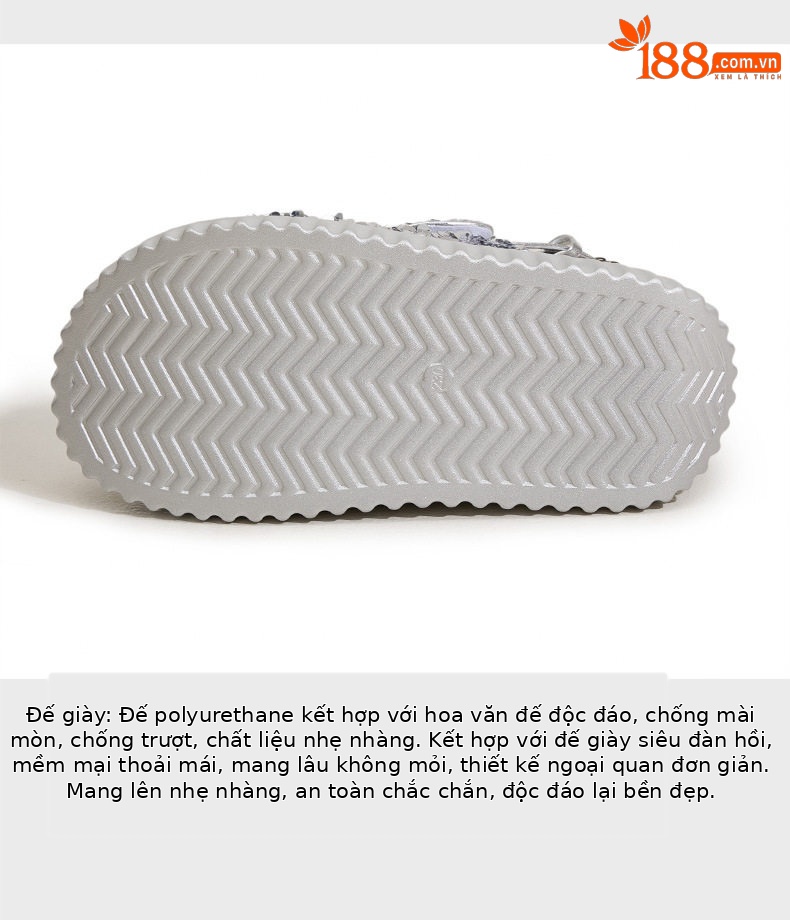 Dép sandal nữ xỏ ngón đế bệt phong cách rocker, họa tiết cá tính — Bạc, Đen chi tiết 7