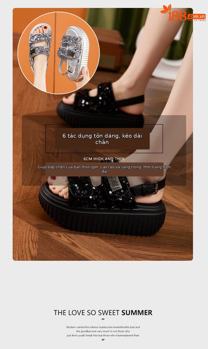 Dép sandal nữ xỏ ngón đế bệt phong cách rocker, họa tiết cá tính — Bạc, Đen chi tiết 9