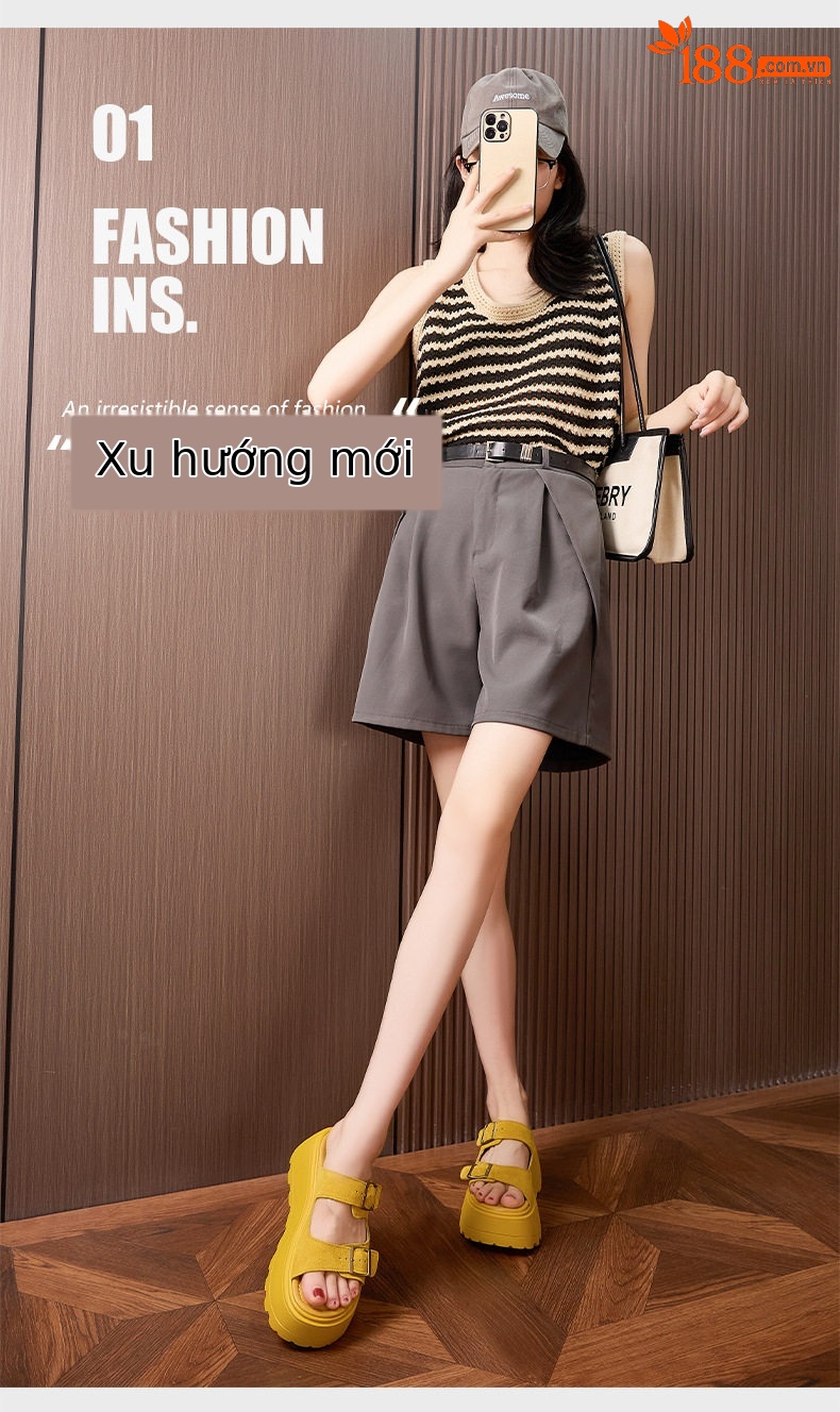 Dép sandal nữ quai chữ V da bò mềm mại phong cách hàng ngày — Lạc đà, Vàng, Mơ chi tiết 2
