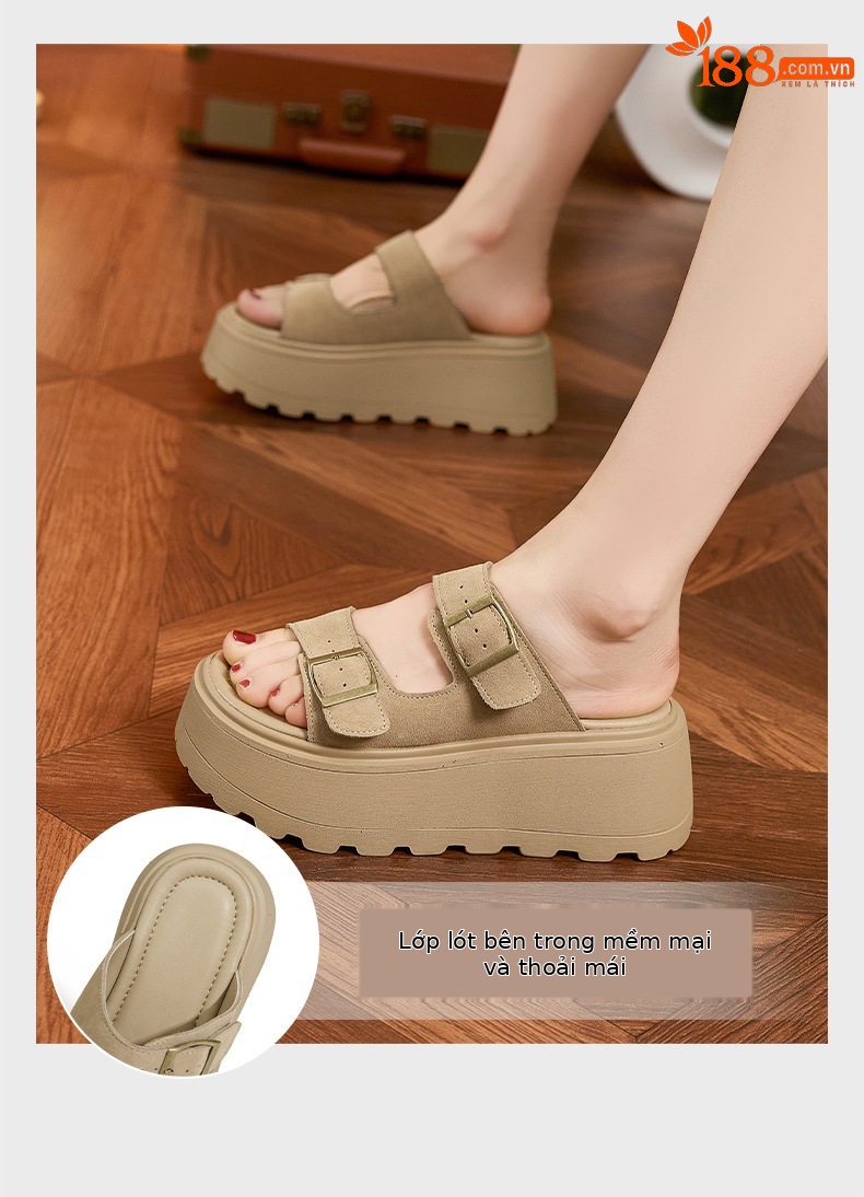 Dép sandal nữ quai chữ V da bò mềm mại phong cách hàng ngày — Lạc đà, Vàng, Mơ chi tiết 5