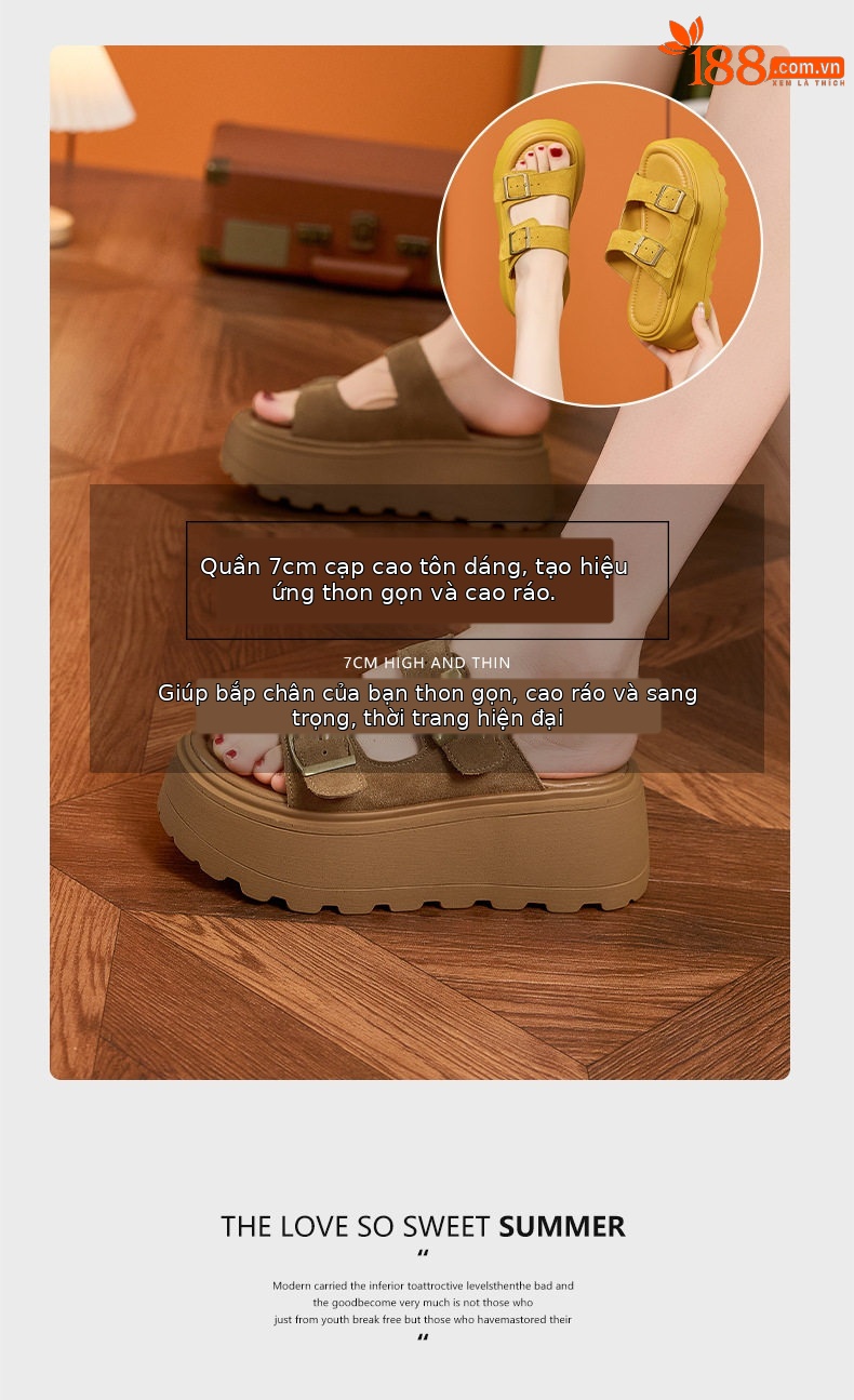 Dép sandal nữ quai chữ V da bò mềm mại phong cách hàng ngày — Lạc đà, Vàng, Mơ chi tiết 9