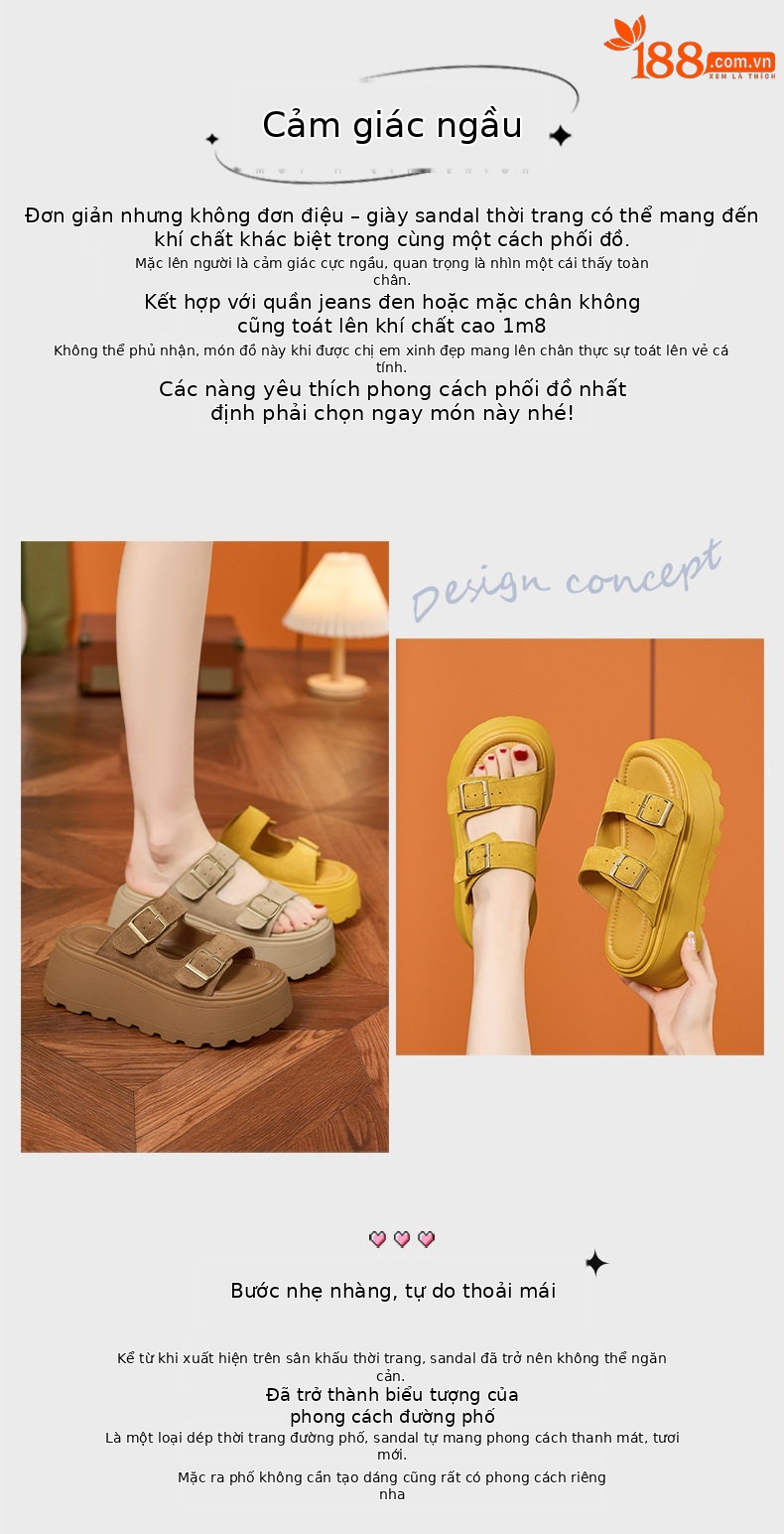 Dép sandal nữ quai chữ V da bò mềm mại phong cách hàng ngày — Lạc đà, Vàng, Mơ chi tiết 4