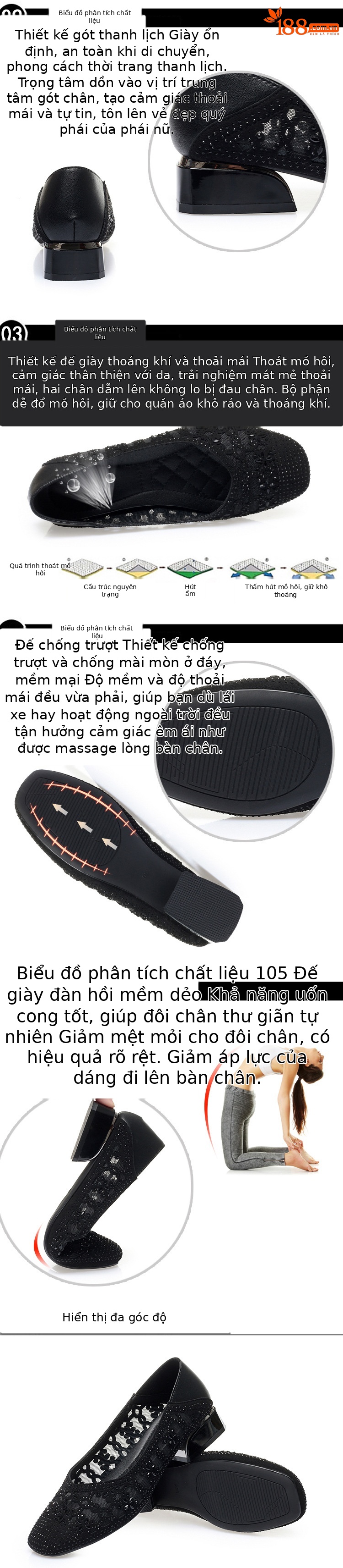 Giày sandal lưới mũi nhọn đế dày thoáng khí cho nữ — đen chi tiết 4