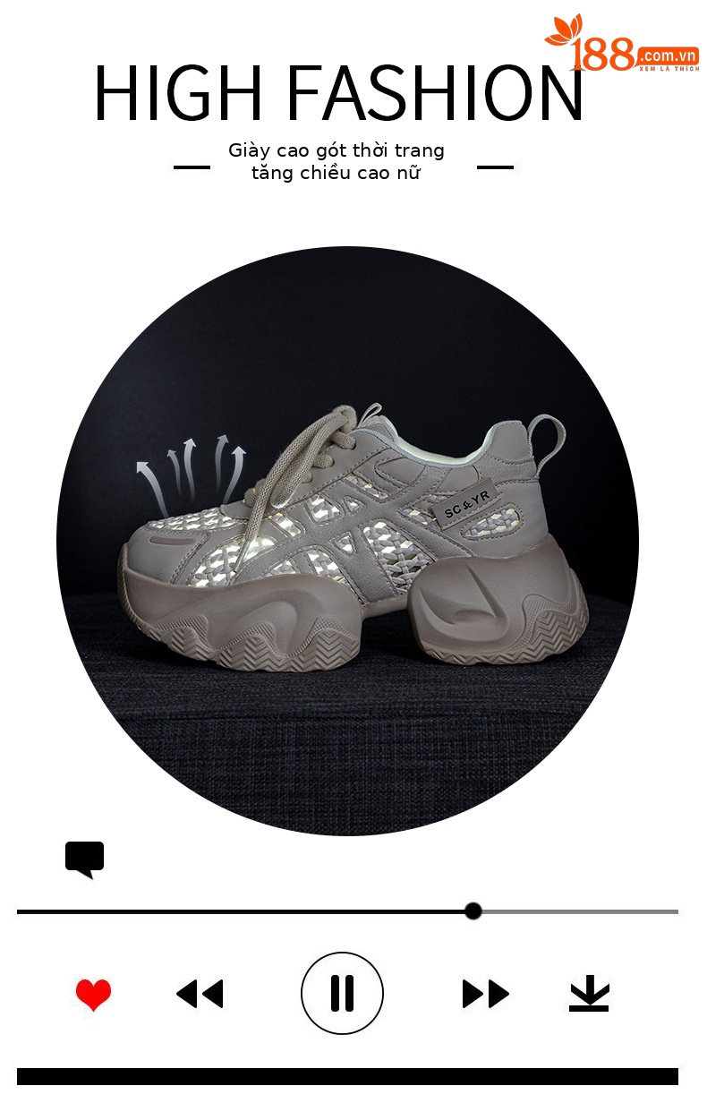 Giày sneaker nữ chunky đế dày lưới dệt hè 2026 — M2866 màu đen, M2866 màu be, M2866 màu vàng, M2866 Màu tím chi tiết 5