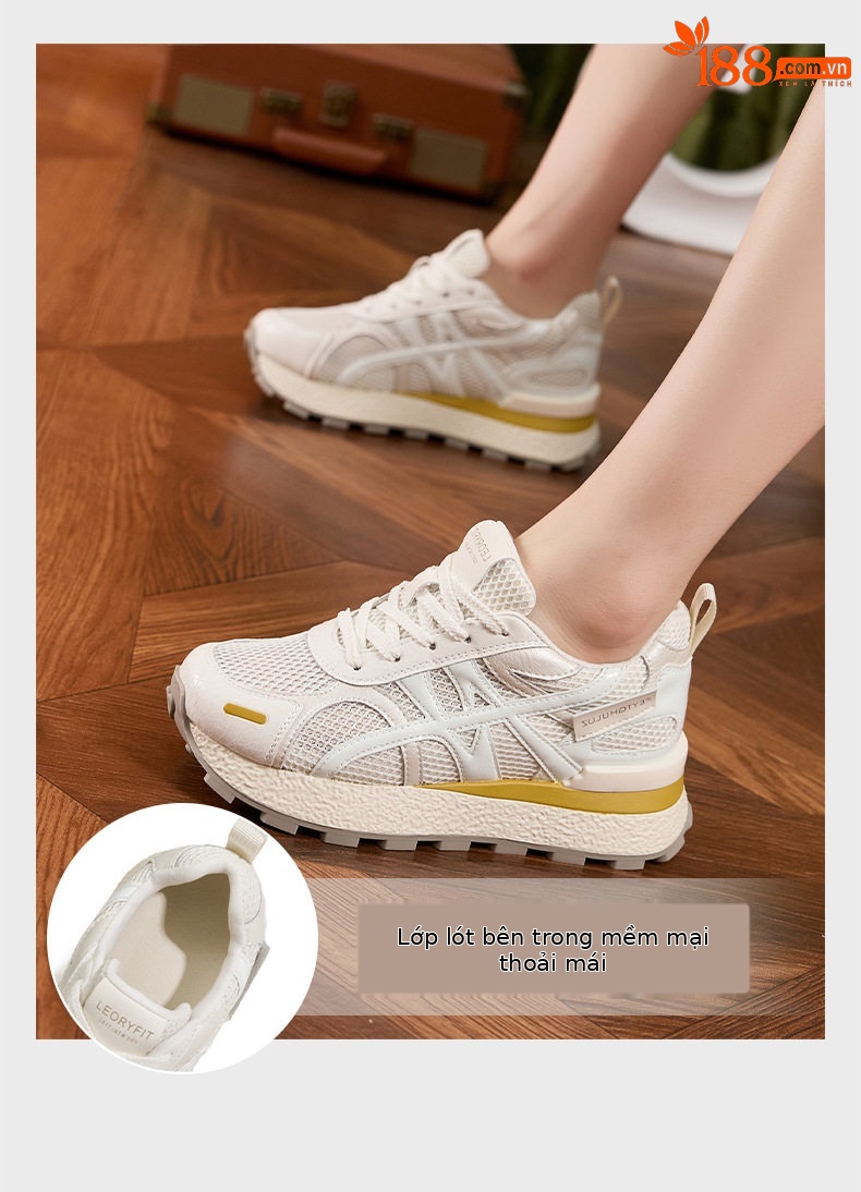 Giày sneaker nữ chunky đế dày lưới thoáng khí, tăng chiều cao — Gạo trắng, Vàng, Xanh dương chi tiết 5