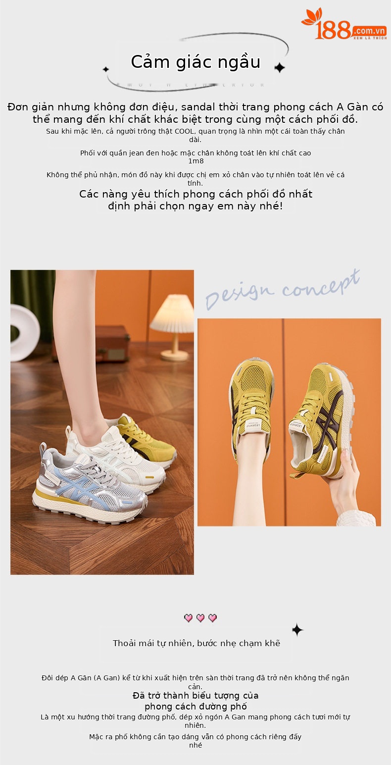 Giày sneaker nữ chunky đế dày lưới thoáng khí, tăng chiều cao — Gạo trắng, Vàng, Xanh dương chi tiết 4
