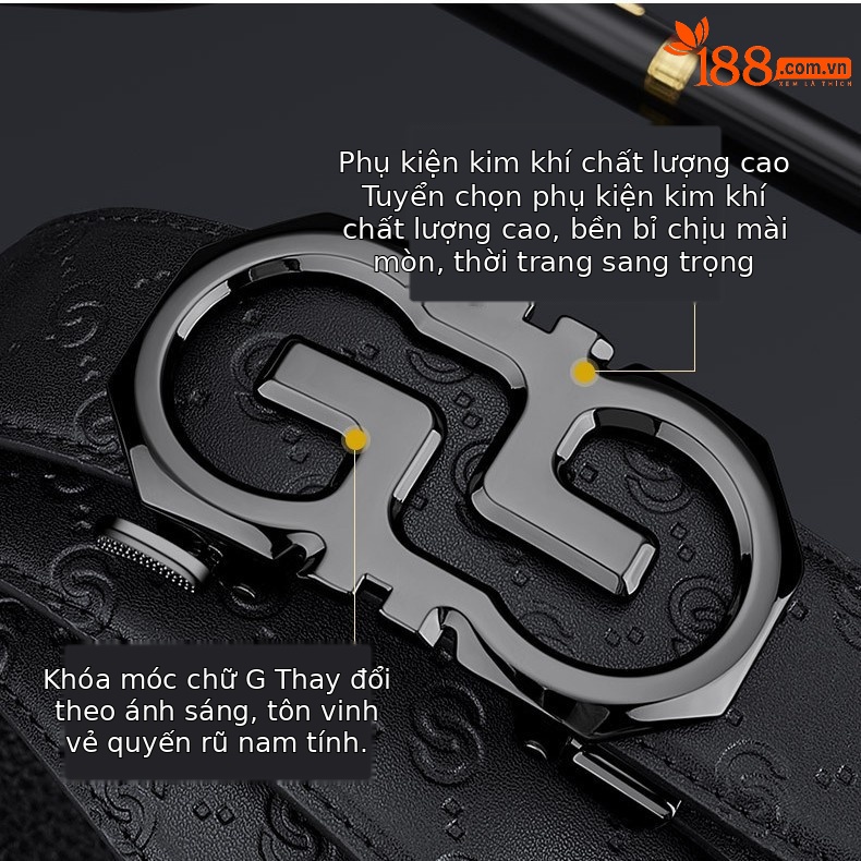 Thắt lưng da nam cao cấp khóa tự động họa tiết nổi phong cách Âu Mỹ — 120cm, 130cm, 110cm, 125cm
