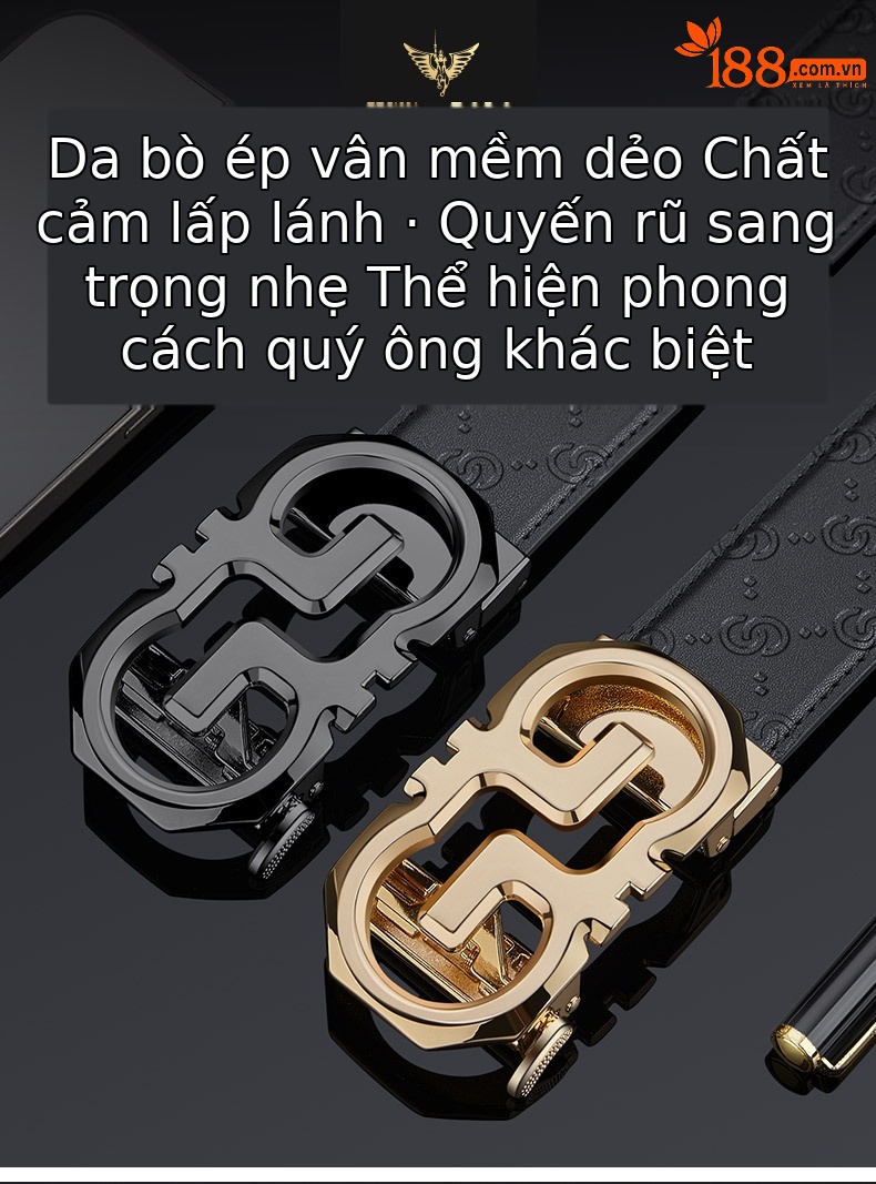 Thắt lưng da nam cao cấp khóa tự động họa tiết nổi phong cách Âu Mỹ — 120cm, 130cm, 110cm, 125cm chi tiết 1