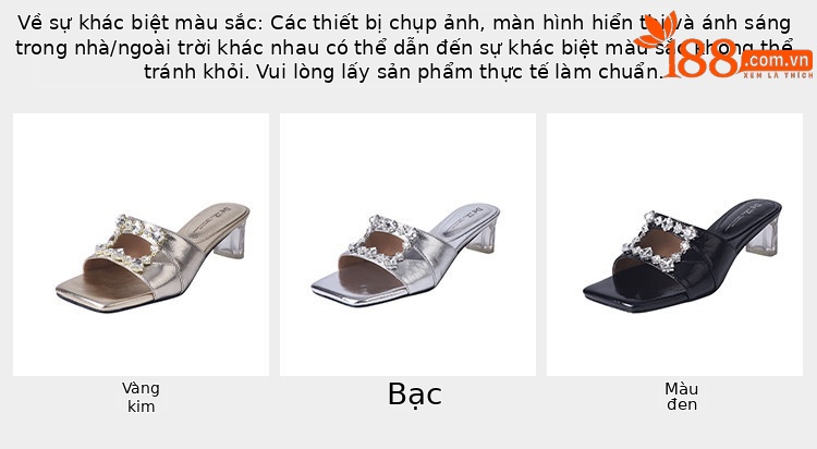 Sandal cao gót nữ hở mũi vuông đính kim cương giả quai ngang — đen, vàng, bạc chi tiết 2