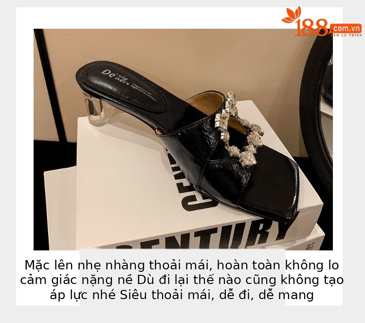 Sandal cao gót nữ hở mũi vuông đính kim cương giả quai ngang — đen, vàng, bạc chi tiết 13