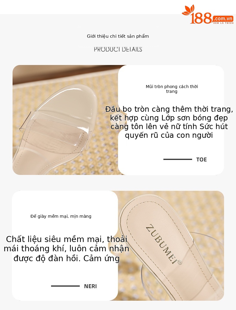 Dép cao gót hở ngón trong suốt phong cách Hàn Quốc — Hình khỏa thân-13cm chi tiết 1