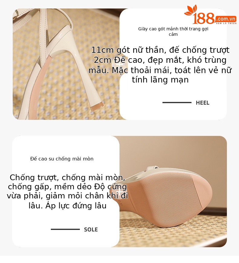 Dép nữ cao gót hở mũi gót nhọn phù dâu gợi cảm — Màu đen chi tiết 2