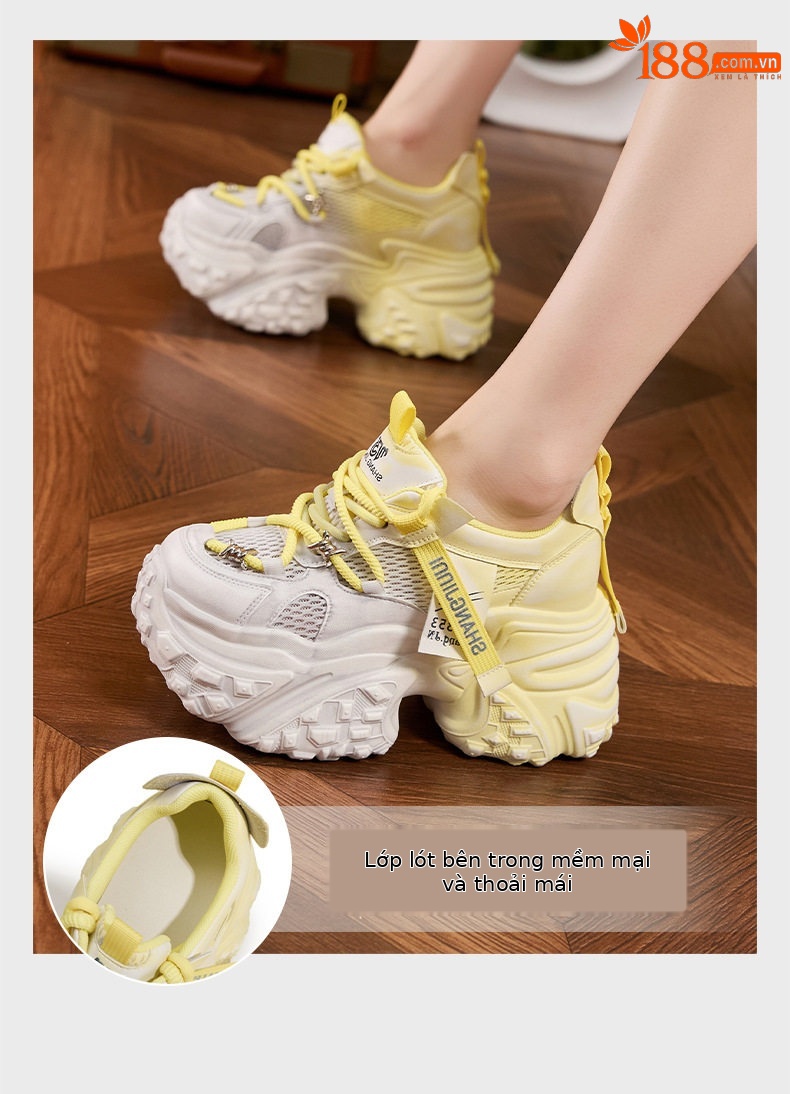 Sandal cao gót nữ hở mũi đế tăng chiều cao, phong cách thể thao, gót siêu cao 8cm — Hồng, Vàng, Xanh chi tiết 5