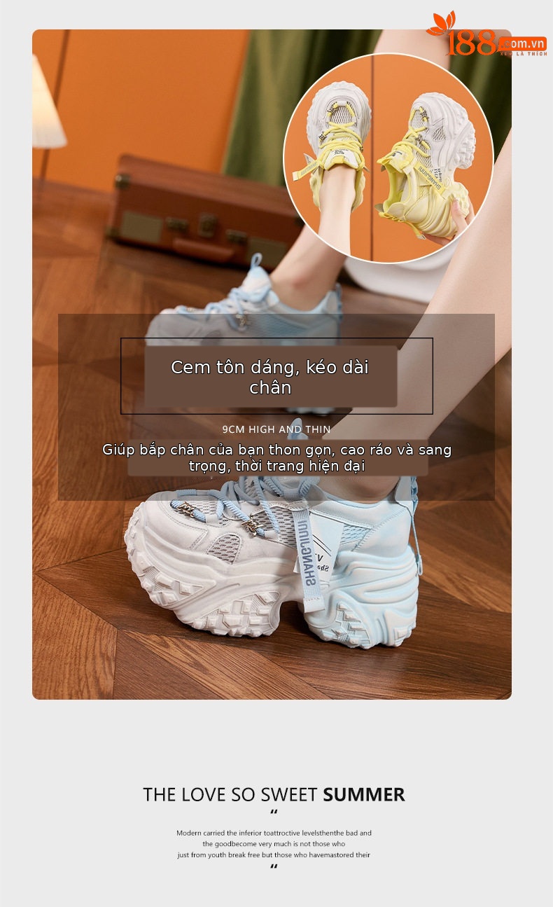 Sandal cao gót nữ hở mũi đế tăng chiều cao, phong cách thể thao, gót siêu cao 8cm — Hồng, Vàng, Xanh chi tiết 8