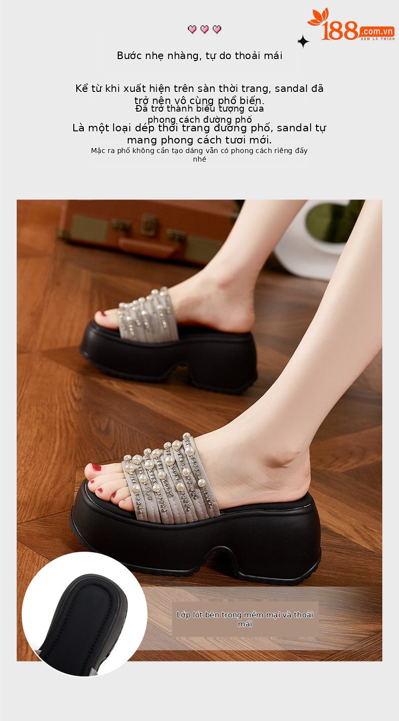 Dép sandal nữ quai chữ V đơn giản chống trượt mùa hè — Bạc, Đen chi tiết 5
