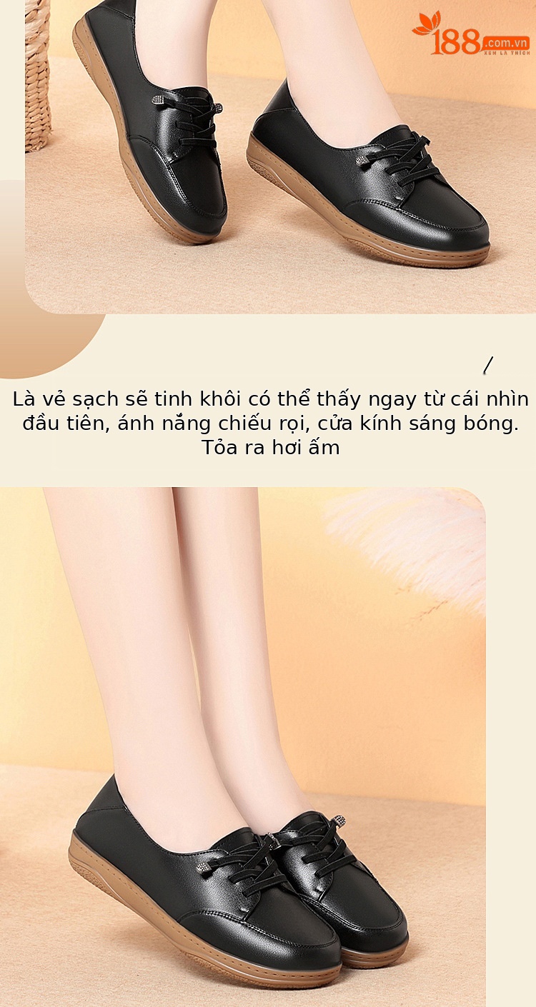 Giày lười nữ da thật mũi vuông đế mềm thoáng khí — màu be chi tiết 9