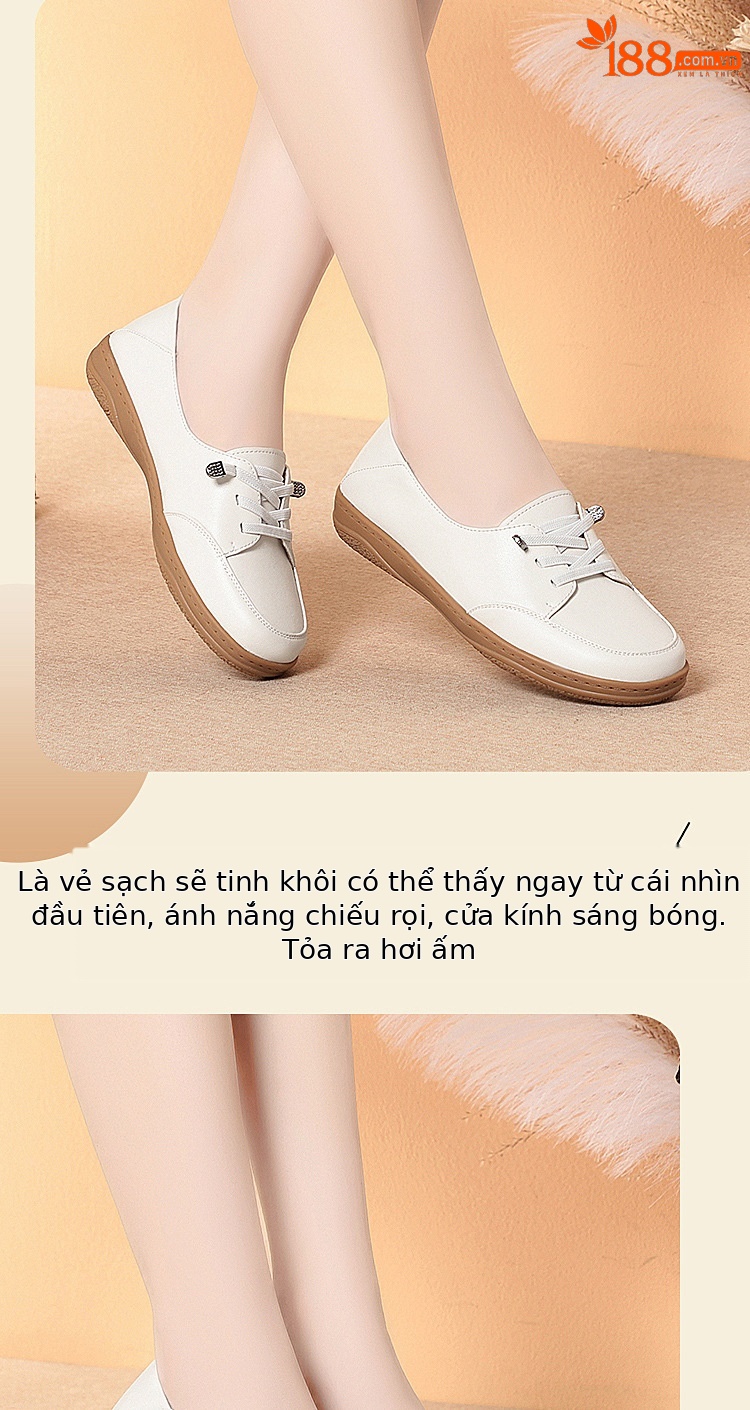 Giày lười nữ da thật mũi vuông đế mềm thoáng khí — màu be chi tiết 12
