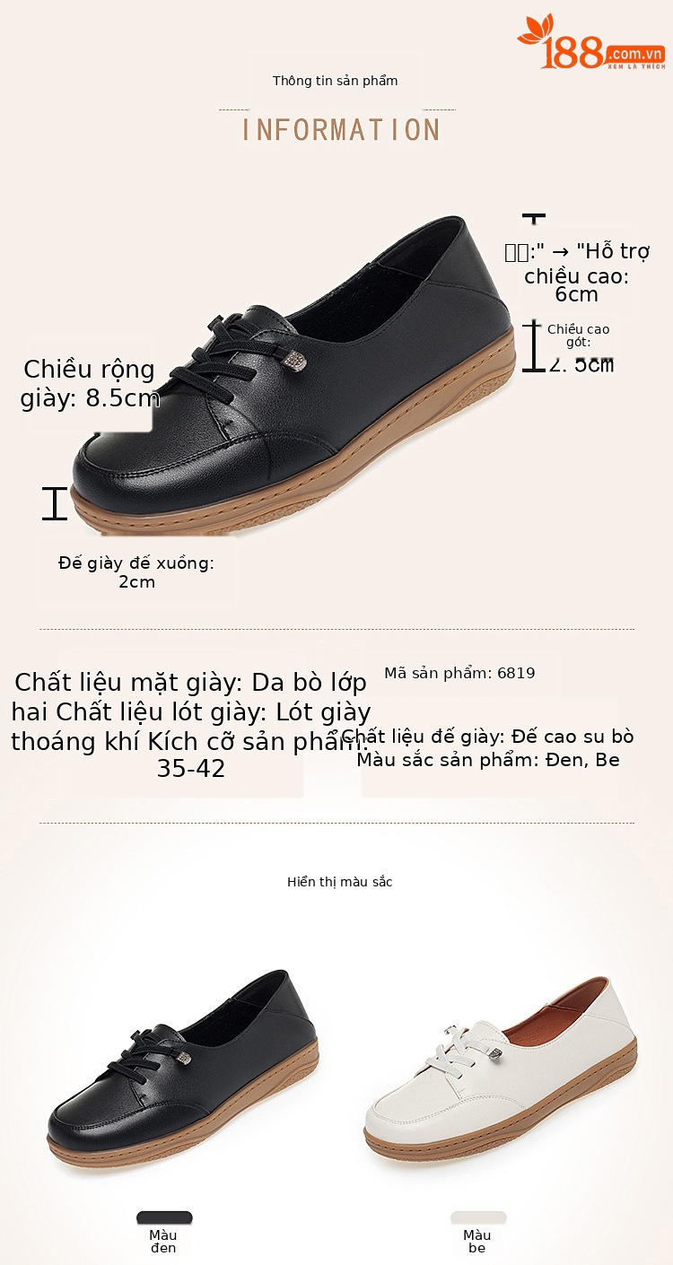 Giày lười nữ da thật mũi vuông đế mềm thoáng khí — màu be chi tiết 6