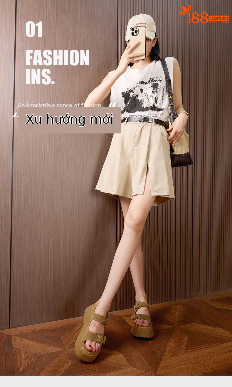 Dép sandal nữ quai chữ V đơn giản, mũi tròn, đế TPU nhẹ — Lạc đà, Mơ chi tiết 2